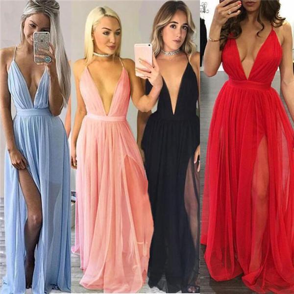 Sexy Women Summer Chiffon Sleeveless Boho Long Maxi Evening Party Beach Dress 4 Colors  New Dress Women vestidos